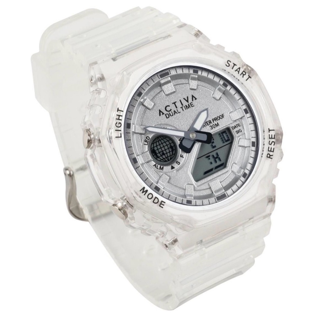 NIB Unisex Ativa Dual Digital Time Transparent Silver New
